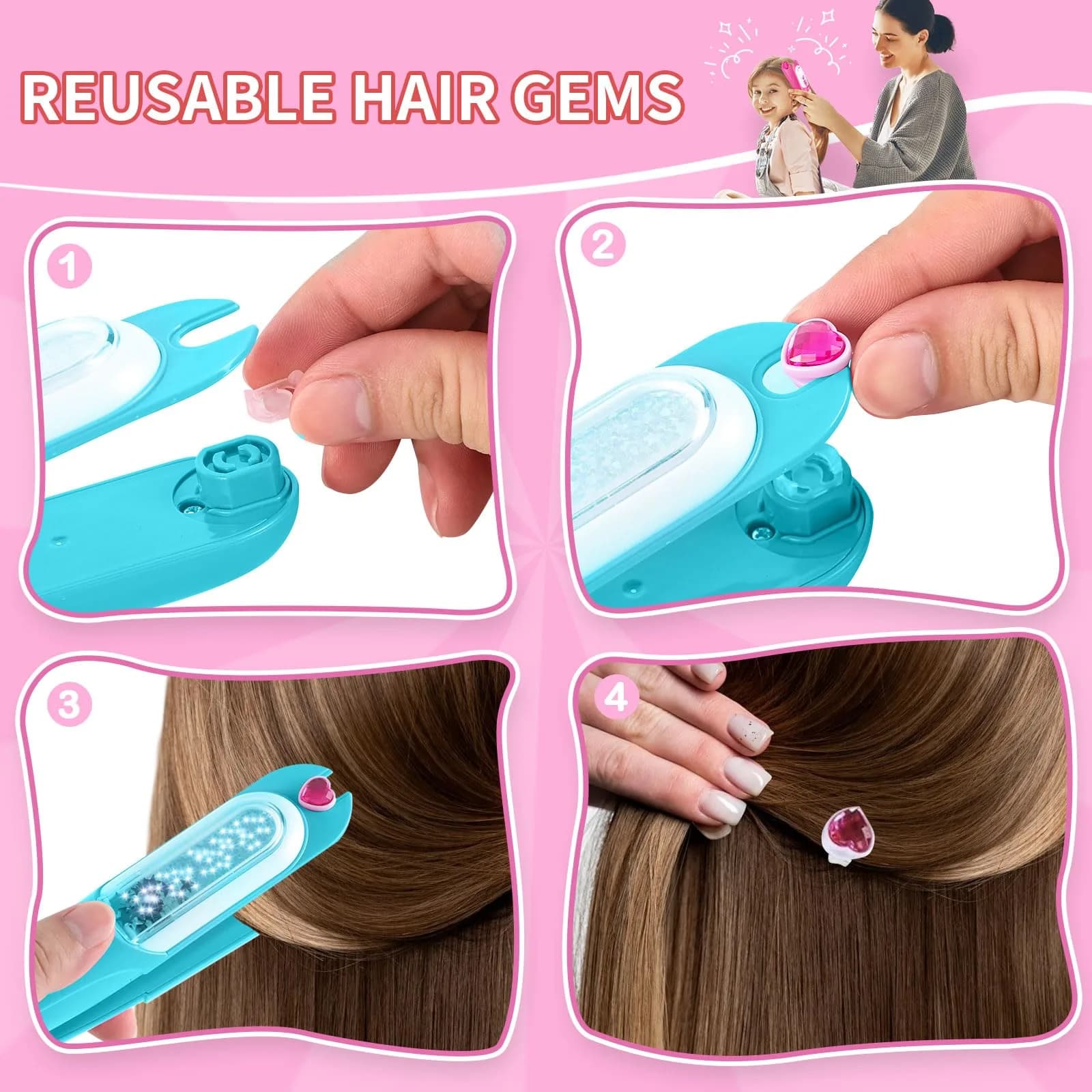 kidzkube Hair Gem Stamper Kit with Reusable Diamonds | Fun & Easy Hair Bling for Girls - view 3