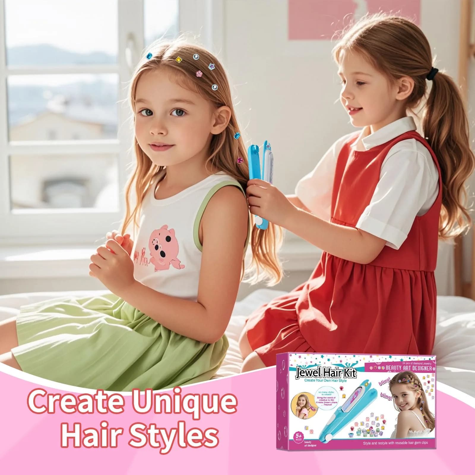 kidzkube Hair Gem Stamper Kit with Reusable Diamonds | Fun & Easy Hair Bling for Girls - view 4