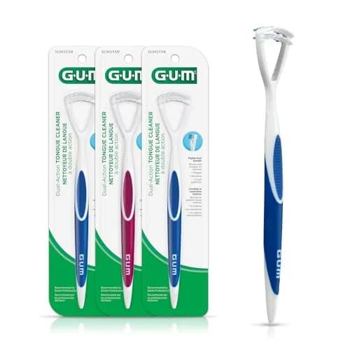 GUM Dual Action Tongue Cleaner Brush/Scraper 3 Count | Fights Bad Breath & Removes Plaque thumbnail 1
