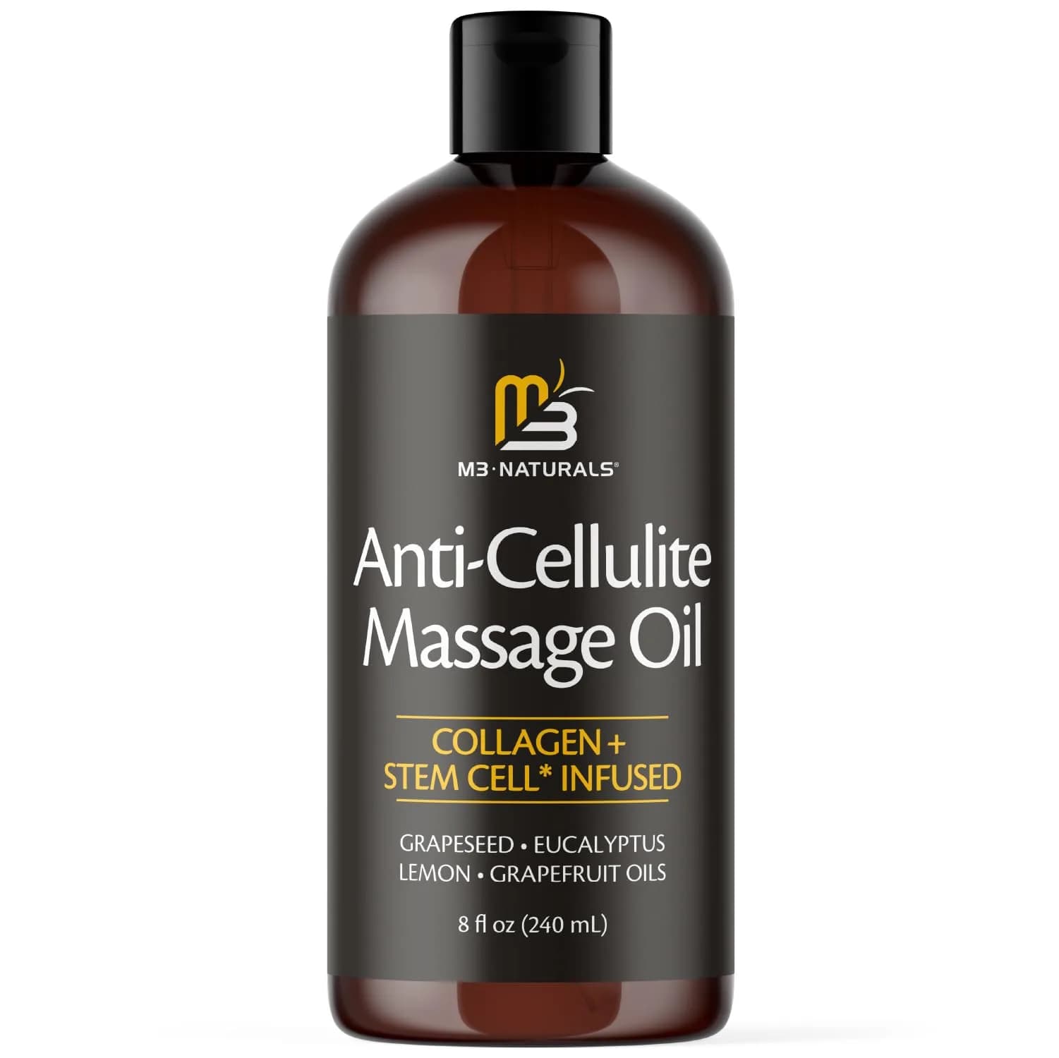 M3 Naturals Anti-Cellulite Massage Oil & Firm Dry Body Brush Kit 237ml (8 fl oz) | FDA Approved & Cruelty-Free - view 3