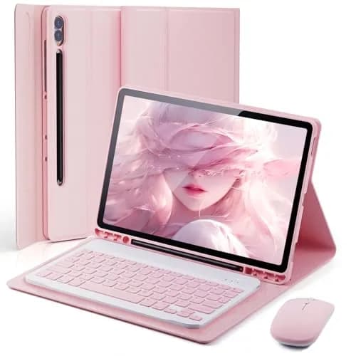 TUNKARMOR Keyboard Case for Samsung Galaxy Tab S10 Ultra S9 Ultra S8 Ultra 14.6 inch | Detachable Bluetooth Keyboard & Mouse, Pen Slot, Pink thumbnail 1