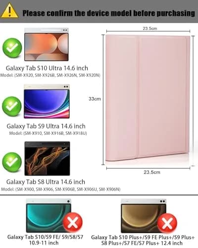 TUNKARMOR Keyboard Case for Samsung Galaxy Tab S10 Ultra S9 Ultra S8 Ultra 14.6 inch | Detachable Bluetooth Keyboard & Mouse, Pen Slot, Pink thumbnail 2