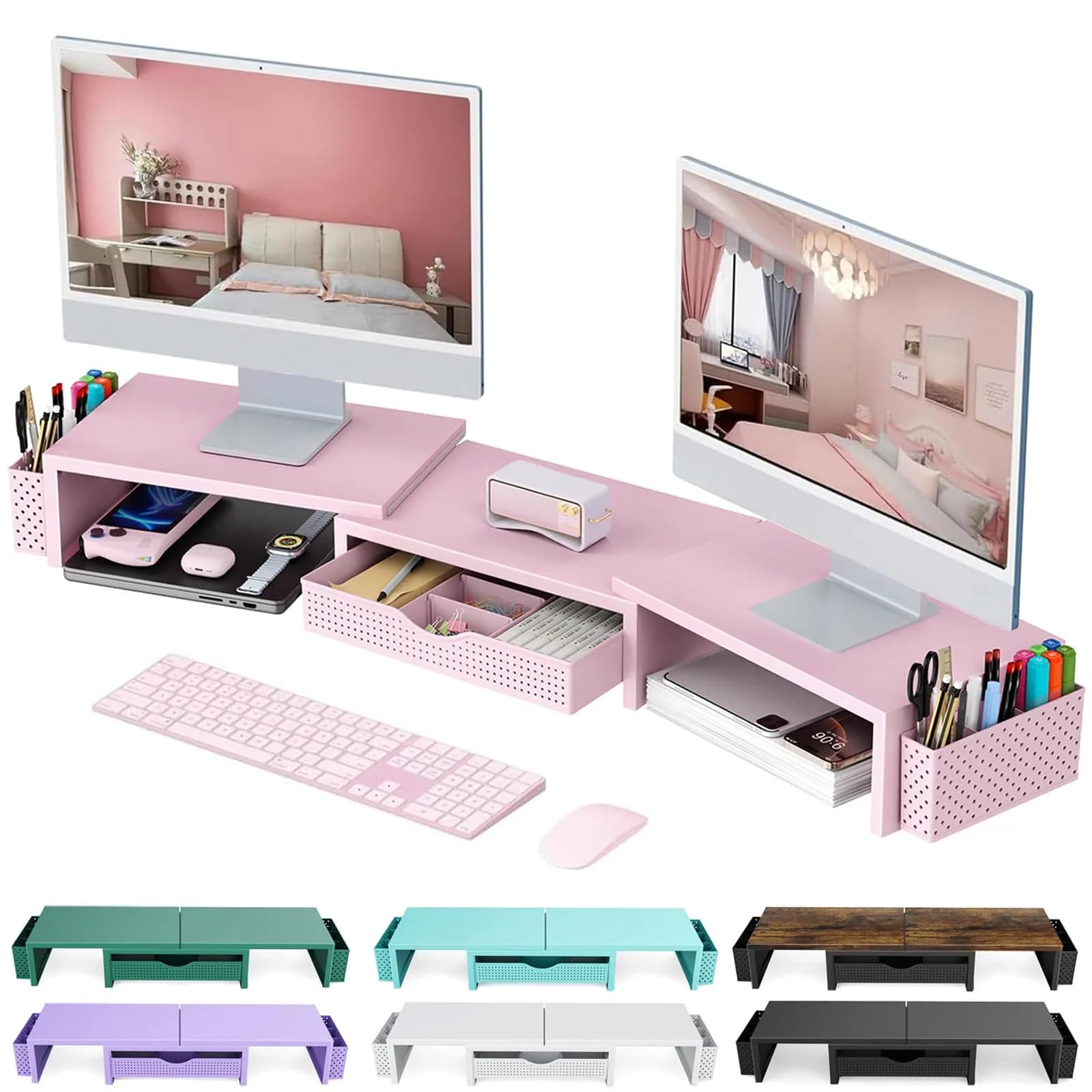 gianotter Dual Monitor Stand Riser With Drawer & Pen Holders, 40.6cm (15.98in) | USPTO Patented Metal Construction - main product image