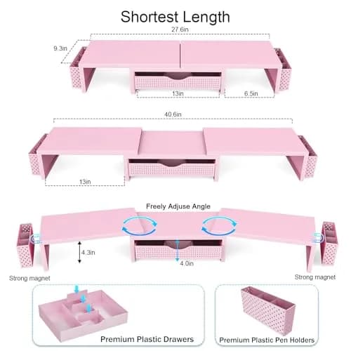 gianotter Dual Monitor Stand Riser With Drawer & Pen Holders, 40.6cm (15.98in) | USPTO Patented Metal Construction thumbnail 4