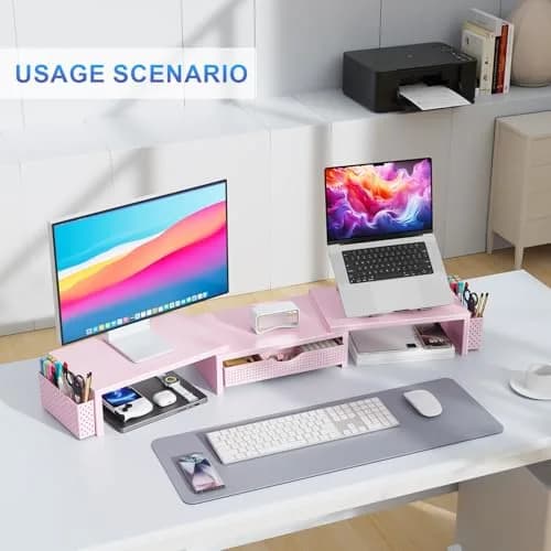 gianotter Dual Monitor Stand Riser With Drawer & Pen Holders, 40.6cm (15.98in) | USPTO Patented Metal Construction thumbnail 6