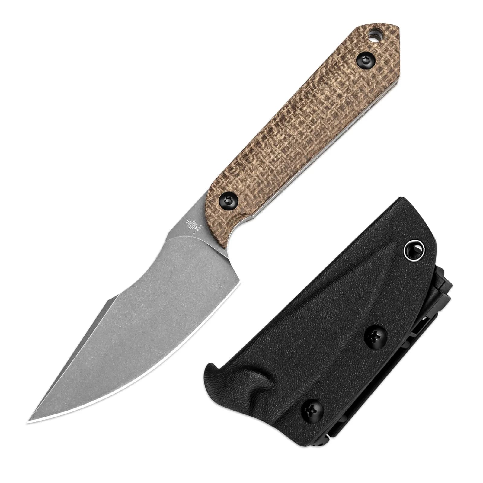Kizer Mini Harpoon Fixed Blade Knife with Sheath, 3V Blade for Hunting & EDC | Compact & Durable