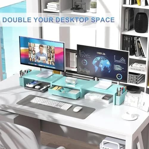 gianotter Dual Monitor Stand Riser With Drawer and 2 Pen Holders, Blue | Metal, 3.08 kg (6.8 lb) thumbnail 6