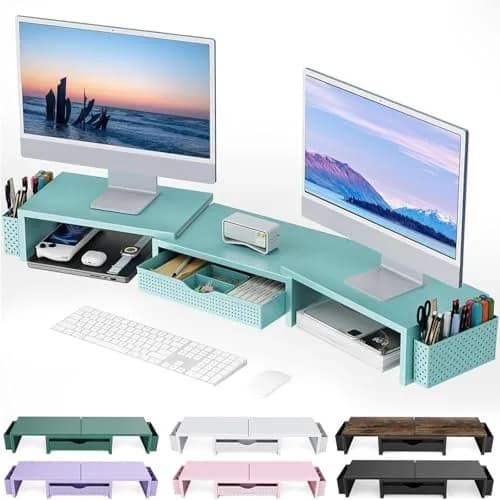 gianotter Dual Monitor Stand Riser With Drawer and 2 Pen Holders, Blue | Metal, 3.08 kg (6.8 lb) thumbnail 1