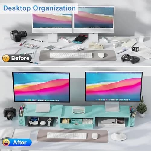 gianotter Dual Monitor Stand Riser With Drawer and 2 Pen Holders, Blue | Metal, 3.08 kg (6.8 lb) thumbnail 2