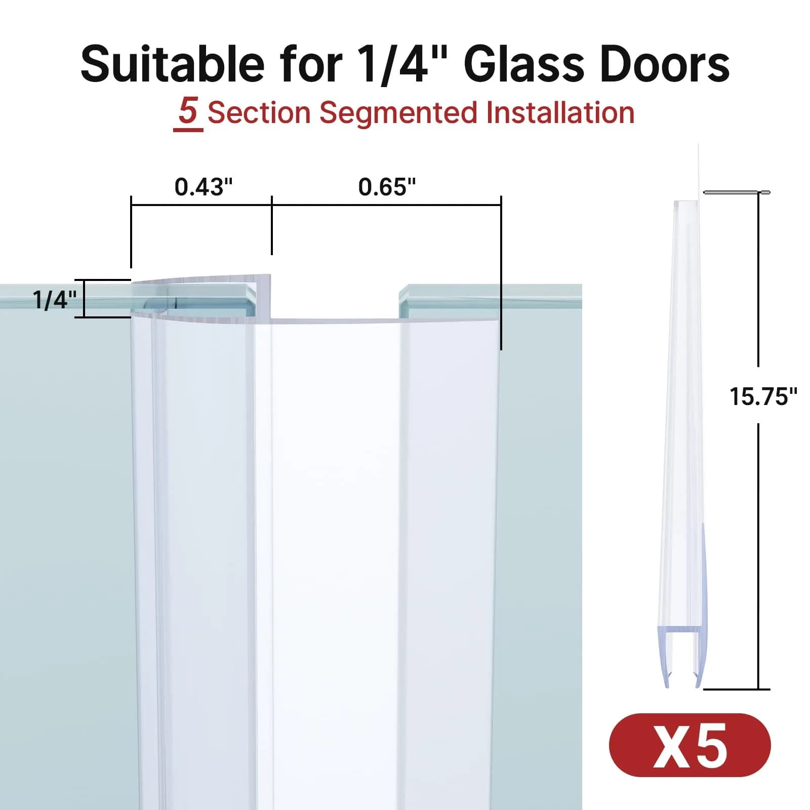 AmazerBath Shower Door Side Seal Strip 78.75 inches (199.9 cm) | Prevents Water Leaks - view 5
