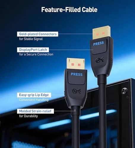 Cable Matters VESA Certified 80Gbps DisplayPort 2.1 Cable 2m (6.6ft) | Supports 16K 60Hz, 8K 240Hz thumbnail 6