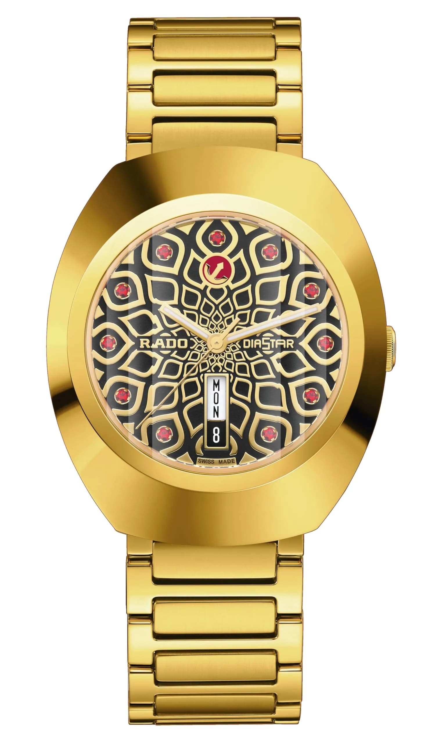 Rado DiaStar Original Automatic Men's Swiss Watch, Ceramos | Swiss Automatic, 38mm Oval Black Dial, Yellow Gold PVD