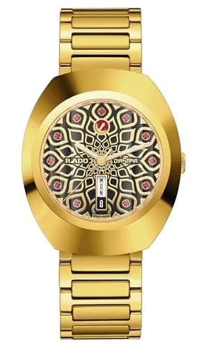 Rado DiaStar Original Automatic Men's Swiss Watch, Ceramos | Swiss Automatic, 38mm Oval Black Dial, Yellow Gold PVD thumbnail 1