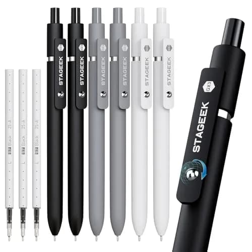 STAGEEK GX3 Black Gel Pens 0.7mm (6 Pens + 3 Refills) | Smooth Writing, Quick Dry, Soft Grip thumbnail 1