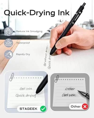 STAGEEK GX3 Black Gel Pens 0.7mm (6 Pens + 3 Refills) | Smooth Writing, Quick Dry, Soft Grip thumbnail 3