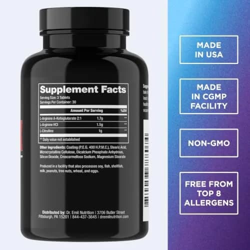 DR. EMIL NUTRITION Nitric Oxide Booster 90 Tablets | 3,150 mg L-Arginine & L-Citrulline for Workout Performance thumbnail 2