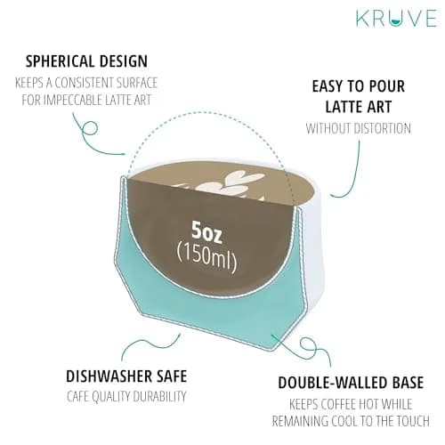 KRUVE IMAGINE Porcelain Latte Coffee Cups Set of 2, 150ml (5oz) Double Walled Thermal Spherical Design | Perfect for Latte Art thumbnail 4