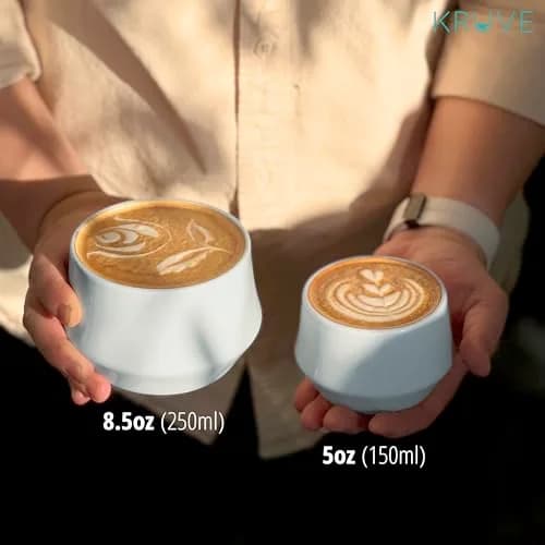 KRUVE IMAGINE Porcelain Latte Coffee Cups Set of 2, 150ml (5oz) Double Walled Thermal Spherical Design | Perfect for Latte Art thumbnail 8