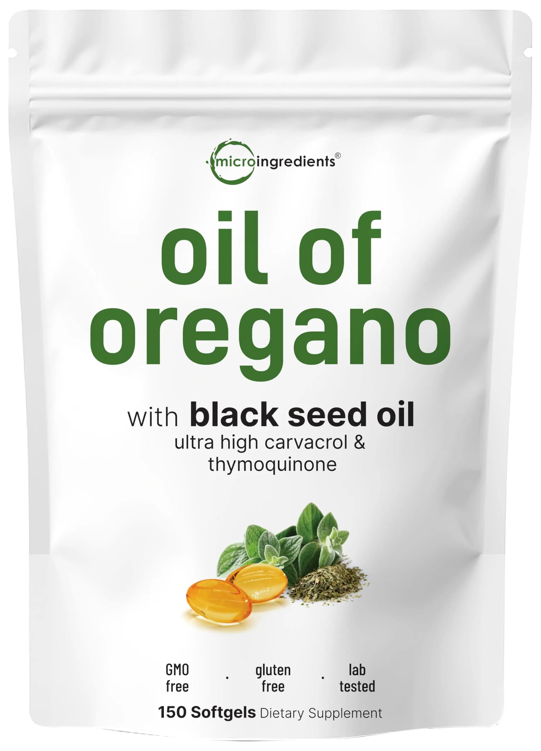 Micro Ingredients Oil of Oregano with Black Seed Oil 150 Softgels | Supports Immune & Wellness