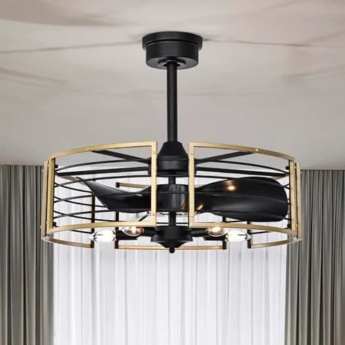 Home Accessories Veit 24 Inch Matte Gold Cage Design Fandelier | Modern Ceiling Fan with Remote thumbnail 1