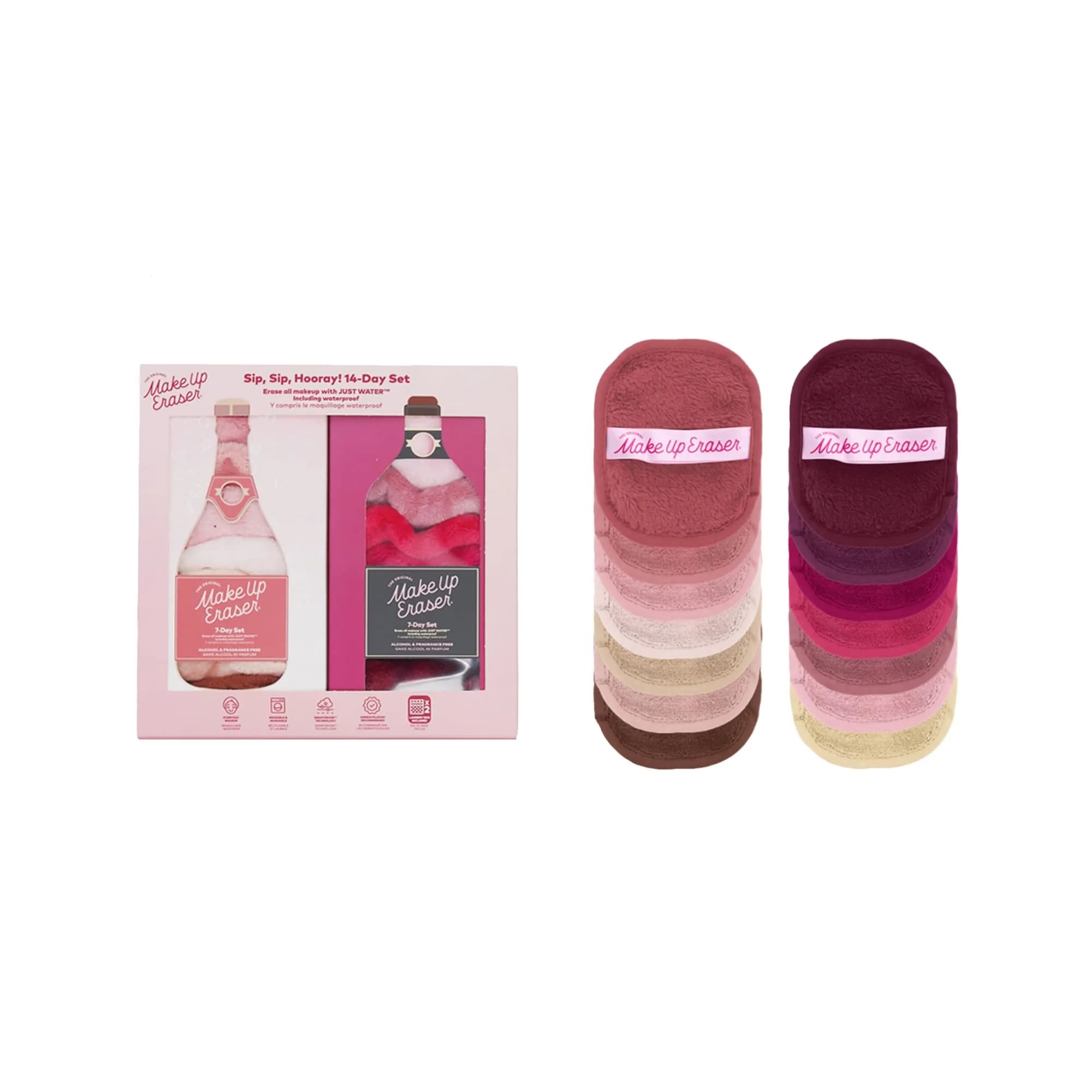 MakeUp Eraser Sip Sip Hooray 14-Day Gift Set | Erase All Makeup With Just Water, Including Waterproof Mascara — Pink Neutral