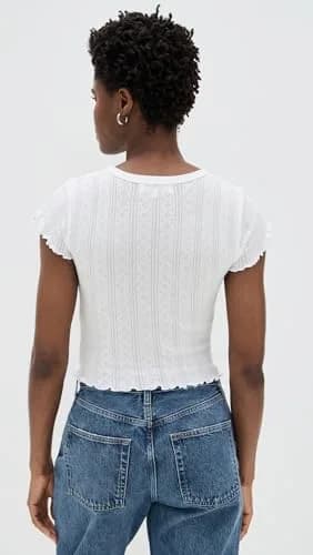 DAZE Lily Tee White Hot Large | Fitted Cotton T-Shirt with Lettuce Hem (Large) thumbnail 4