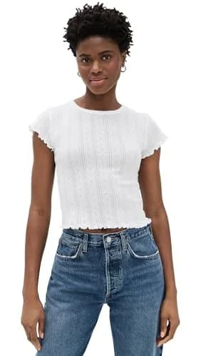 DAZE Lily Tee, White Hot, XS | Fitted Cotton T-Shirt with Lettuce Hem (70-120 chars) thumbnail 1