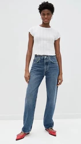 DAZE Lily Tee, White Hot, XS | Fitted Cotton T-Shirt with Lettuce Hem (70-120 chars) thumbnail 5