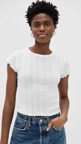 DAZE Lily Tee, White Hot, XS | Fitted Cotton T-Shirt with Lettuce Hem (70-120 chars) thumbnail 2