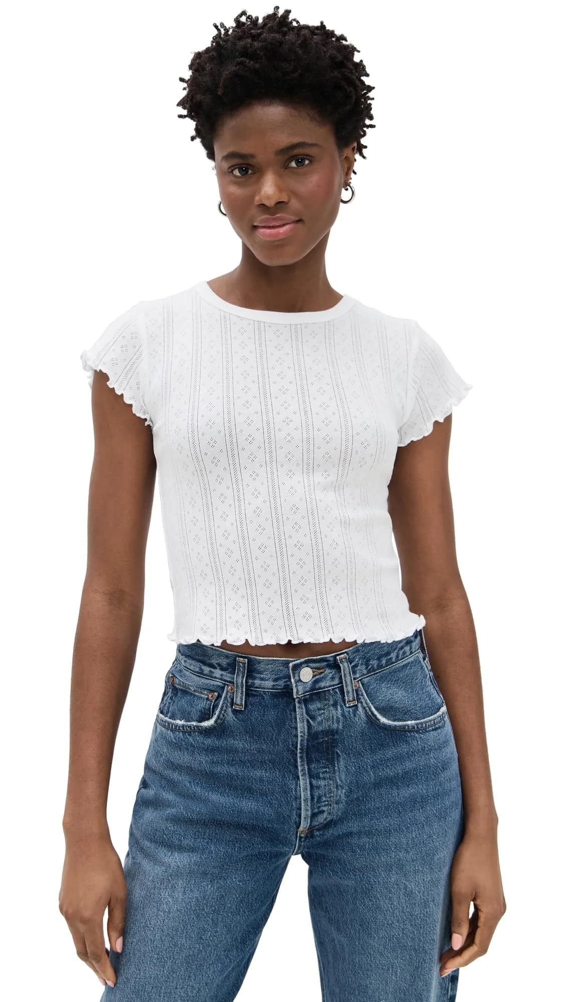 DAZE Lily Tee White Hot M | Vintage-Inspired Cotton T-Shirt for Women — White Hot