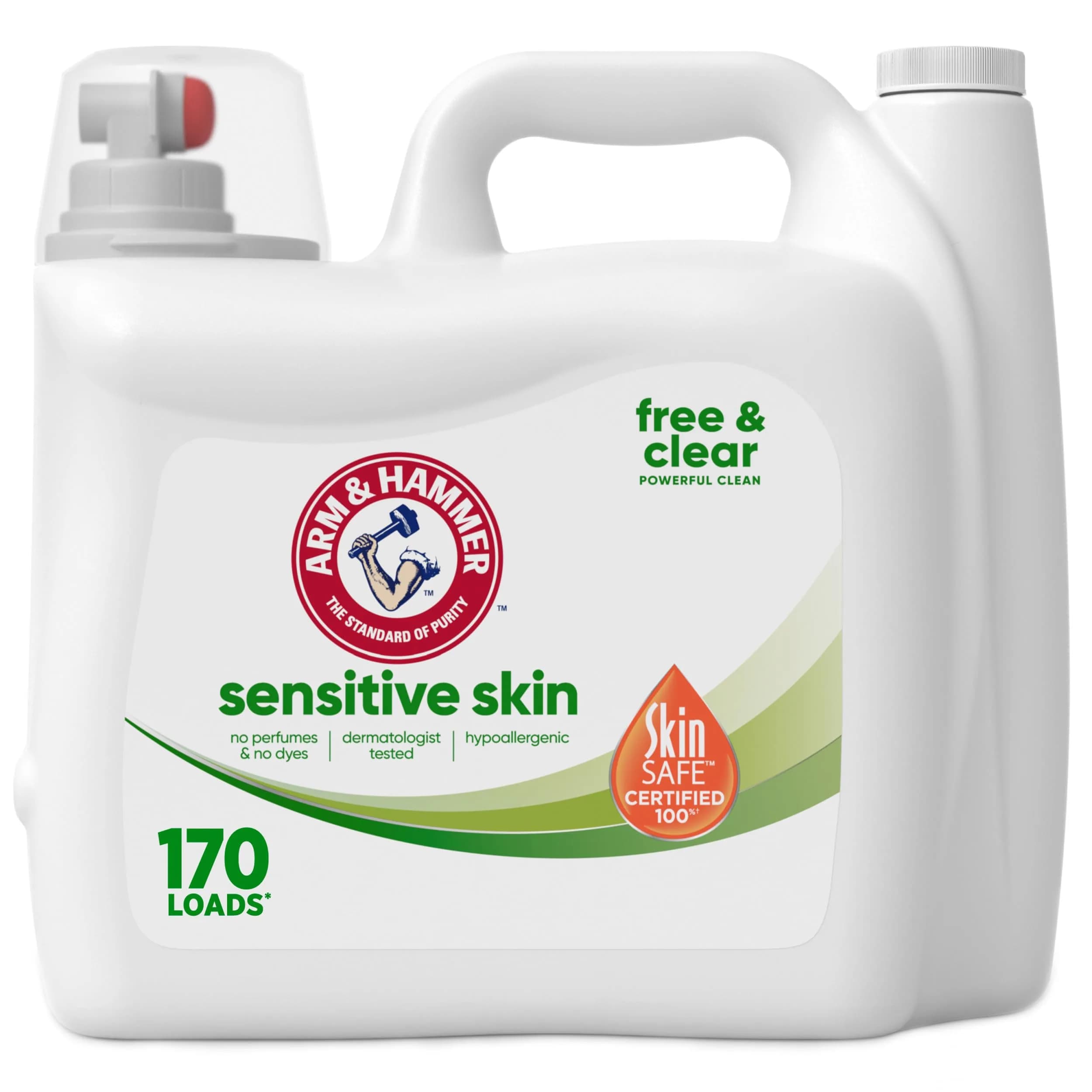 ARM & HAMMER Sensitive Skin Free & Clear Liquid Laundry Detergent | Gentle on Skin, Powerful on Dirt, 170 Fl Oz