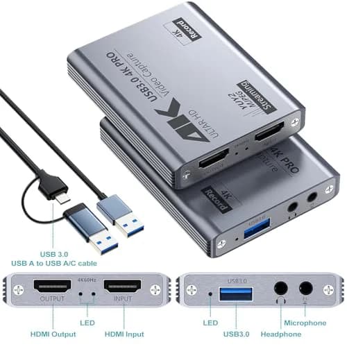 BINZET USB 3.0 4K Video Capture Card for PS5/Switch/Xbox/PC | 4K60Hz HDMI Loop-Out & Microphone Input thumbnail 2