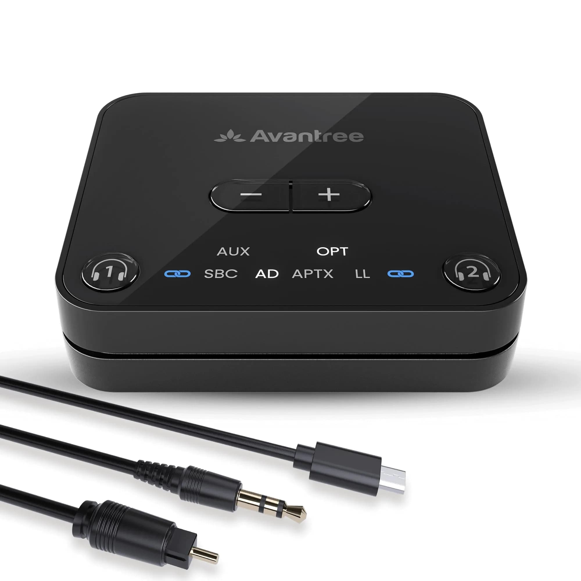 Avantree Audikast 3 Bluetooth TV Transmitter for 2 Headphones | 100ft Range, aptX-Adaptive, Optical & AUX Input — Black