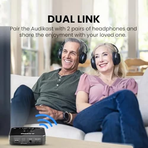 Avantree Audikast 3 Bluetooth TV Transmitter for 2 Headphones | 100ft Range, aptX-Adaptive, Optical & AUX Input thumbnail 5