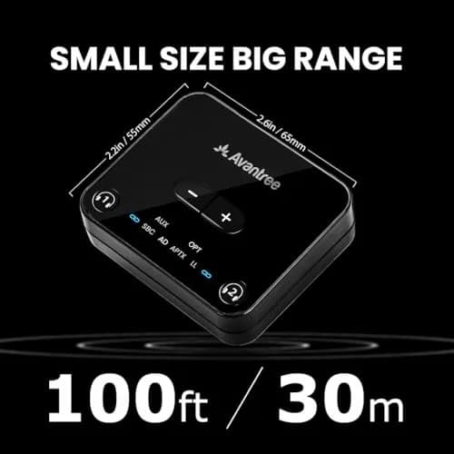 Avantree Audikast 3 Bluetooth TV Transmitter for 2 Headphones | 100ft Range, aptX-Adaptive, Optical & AUX Input thumbnail 6