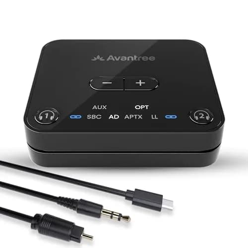 Avantree Audikast 3 Bluetooth TV Transmitter for 2 Headphones | 100ft Range, aptX-Adaptive, Optical & AUX Input thumbnail 1