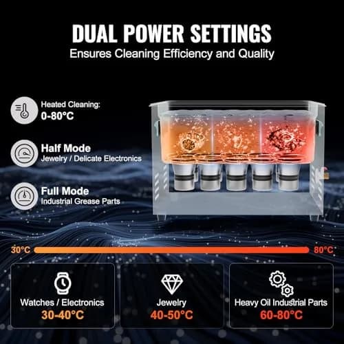 VEVOR 30L Ultrasonic Cleaner 600W Digital Cleaning Machine with Heater & Degassing 13.0 x 12.6 x 22.4 inches | Industrial Ultrasound Cleaner for Jewelry Tools thumbnail 4
