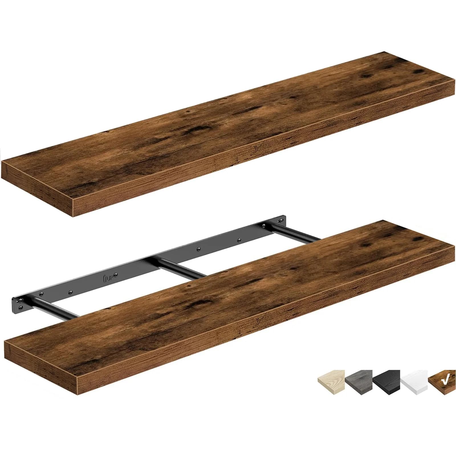 QEEIG Floating Shelves for Wall 39.4" Long (100 cm) - Set of 2 Rustic Brown | Farmhouse Style Wall Mounted Display Bookshelf - main product image