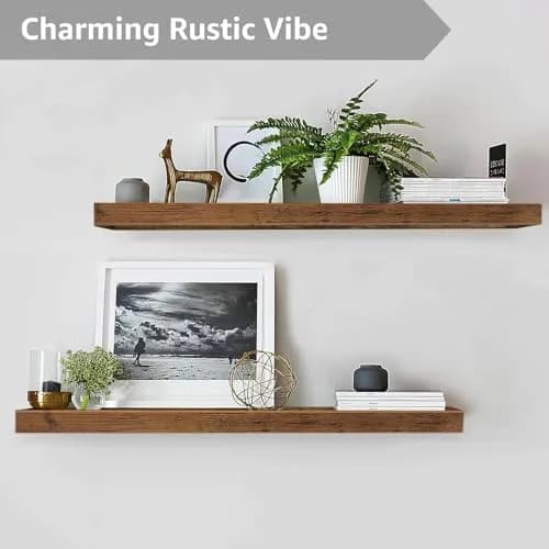 QEEIG Floating Shelves for Wall 39.4" Long (100 cm) - Set of 2 Rustic Brown | Farmhouse Style Wall Mounted Display Bookshelf thumbnail 5