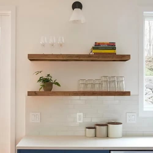 QEEIG Floating Shelves for Wall 39.4" Long (100 cm) - Set of 2 Rustic Brown | Farmhouse Style Wall Mounted Display Bookshelf thumbnail 6