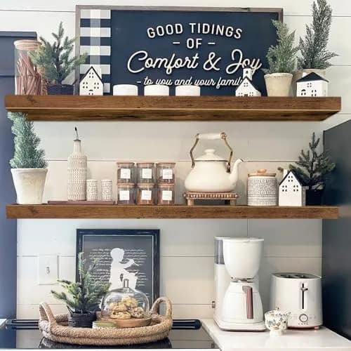 QEEIG Floating Shelves for Wall 39.4" Long (100 cm) - Set of 2 Rustic Brown | Farmhouse Style Wall Mounted Display Bookshelf thumbnail 2