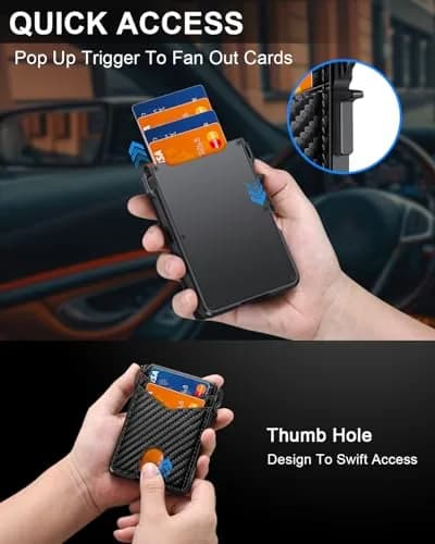 ZALVEX Minimalist Wallet for Men, 12+ Cards, RFID Blocking Slim Bifold Wallet with Pop-Up Card Case & Money Clip | 7.0cm x 4.8cm x 1.3cm (2.7 x 1.9 x 0.5 inches) thumbnail 4