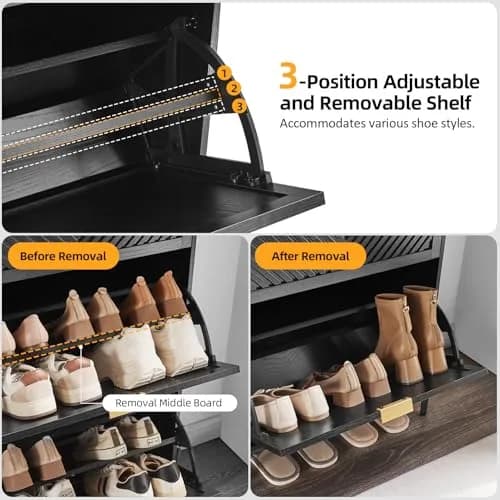 VIPLUMI Shoe Cabinet with 2 Flip Drawers | Narrow Entryway Rack in Black thumbnail 4