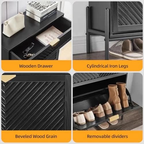 VIPLUMI Shoe Cabinet with 2 Flip Drawers | Narrow Entryway Rack in Black thumbnail 5