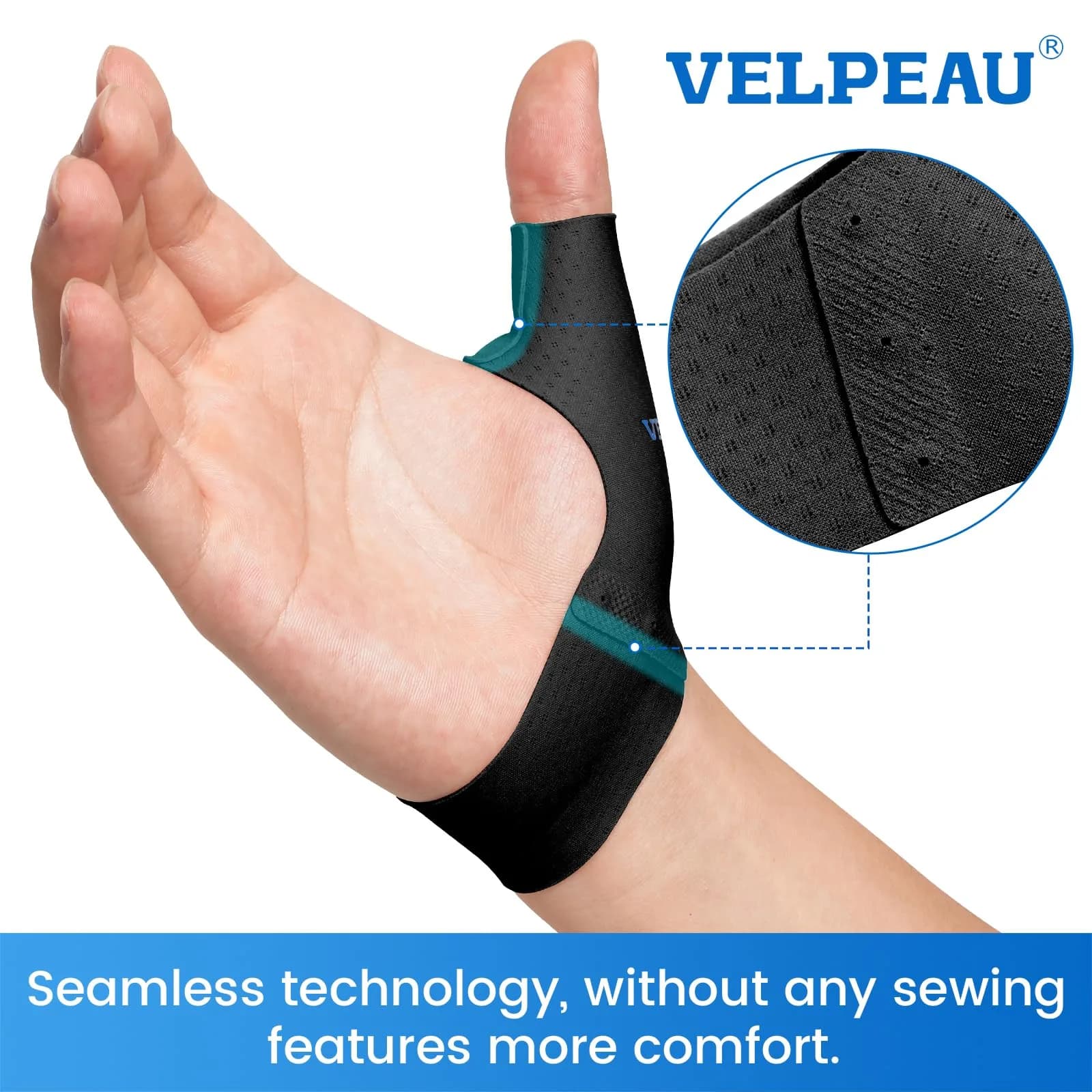 Velpeau Elastic Thumb Wrist Support Brace (Pack of 2) Medium | Thin Layer Compression Sleeve for Arthritis, Tendonitis, Sprains - view 4