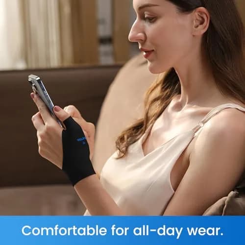 Velpeau Elastic Thumb Wrist Support Brace (Pack of 2) | Splashproof Compression Sleeve for Arthritis & Tendonitis (Small, Black) thumbnail 5