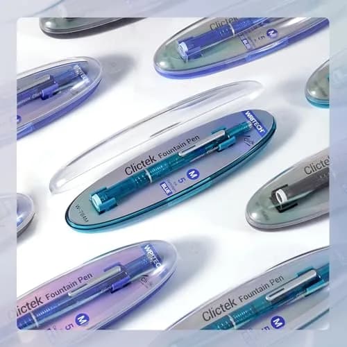 WRITECH Clictek Retractable Fountain Pen Set: Blue Ink Medium Nib, Transparent Barrel, 5 Ink Cartridges | Smooth Writing, No Leaking thumbnail 6