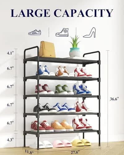 Kitsure Black 5-Tier Shoe Rack 70cm (27.6") | Organizes Up to 20 Pairs thumbnail 2