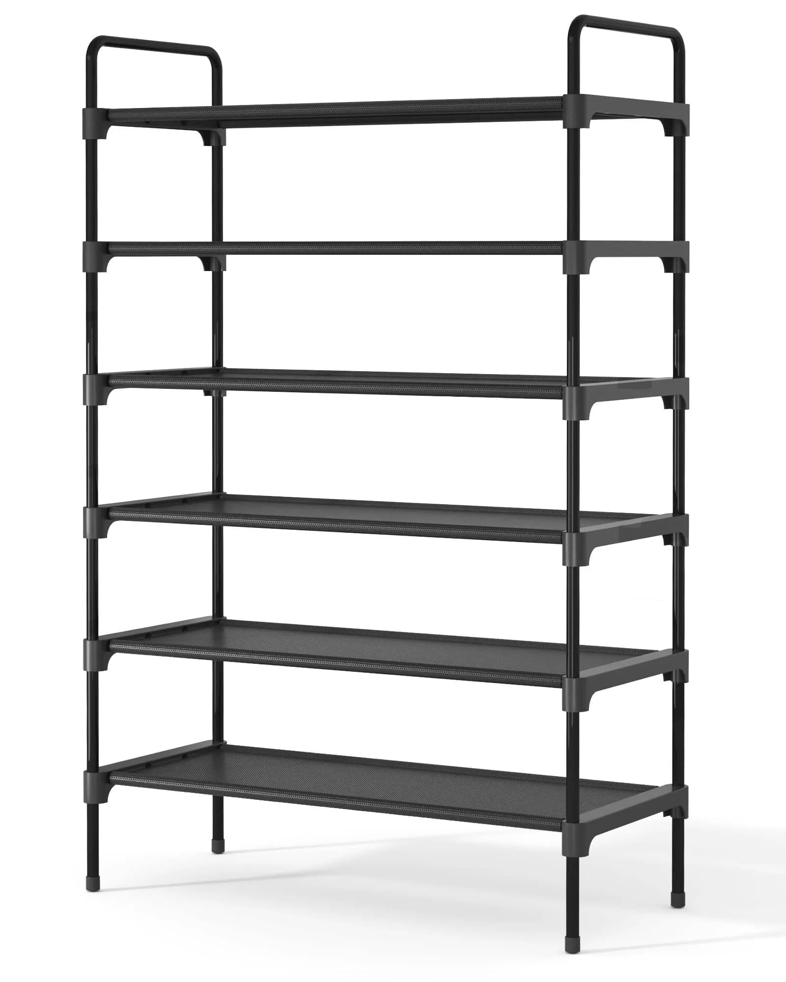 Kitsure 3-Tier Shoe Rack 70.1cm (27.6") Wide | Stackable Black Metal & Fabric Organizer