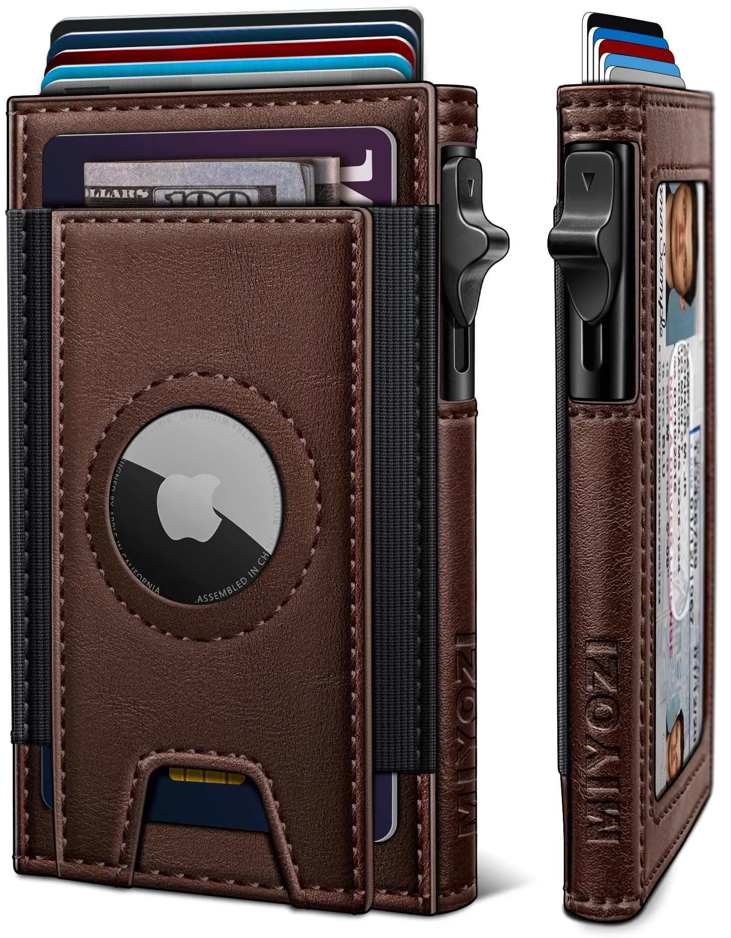 miyozi Airtag Wallet for Men, Slim Pop Up Credit Card Holder RFID Blocking Mens Minimalist wallet for 7-9 Cards ID Window thumbnail 1